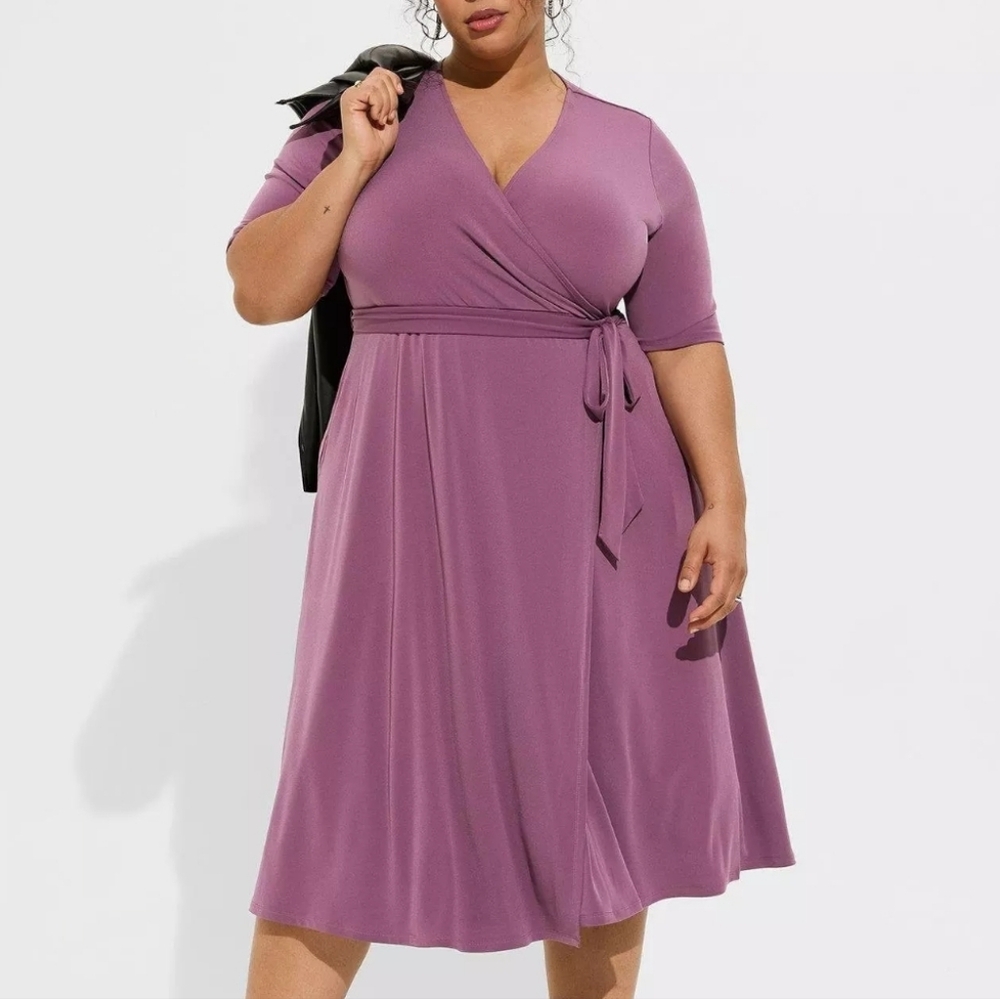 Torrid Plum Surplice Wrap Midi Dress Size 2 2x